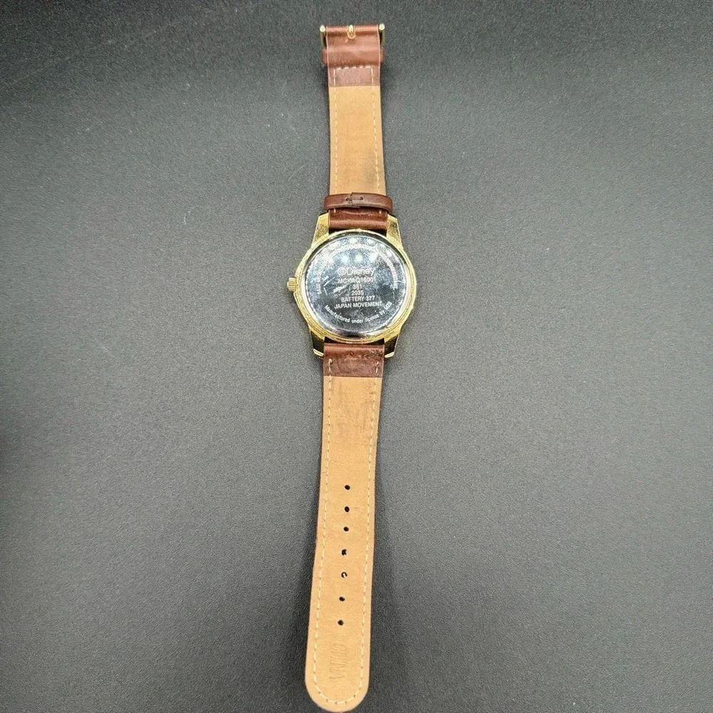 Vintage Mickey Mouse Disney Wide Face Analog Watch with Brown Leather Band